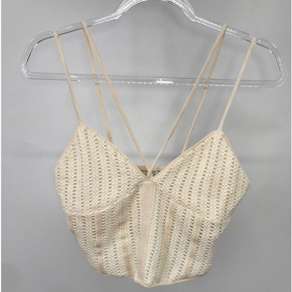 Zara Beige Crochet Knit Strappy Sleeveless Crop Top Size L